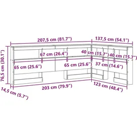 vidaXL Aufbewahrungskopfteil mit Regal Weiß 207,5 x 137,5 x 76,5 cm