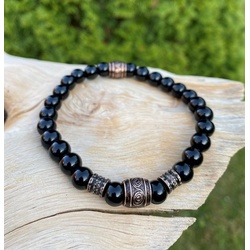 NAHLE Perlenarmband Naturstein Wikinger Onyx Armband Vintage (inkl. Schmuckbox), elastisches reißfestes Band schwarz 19cm