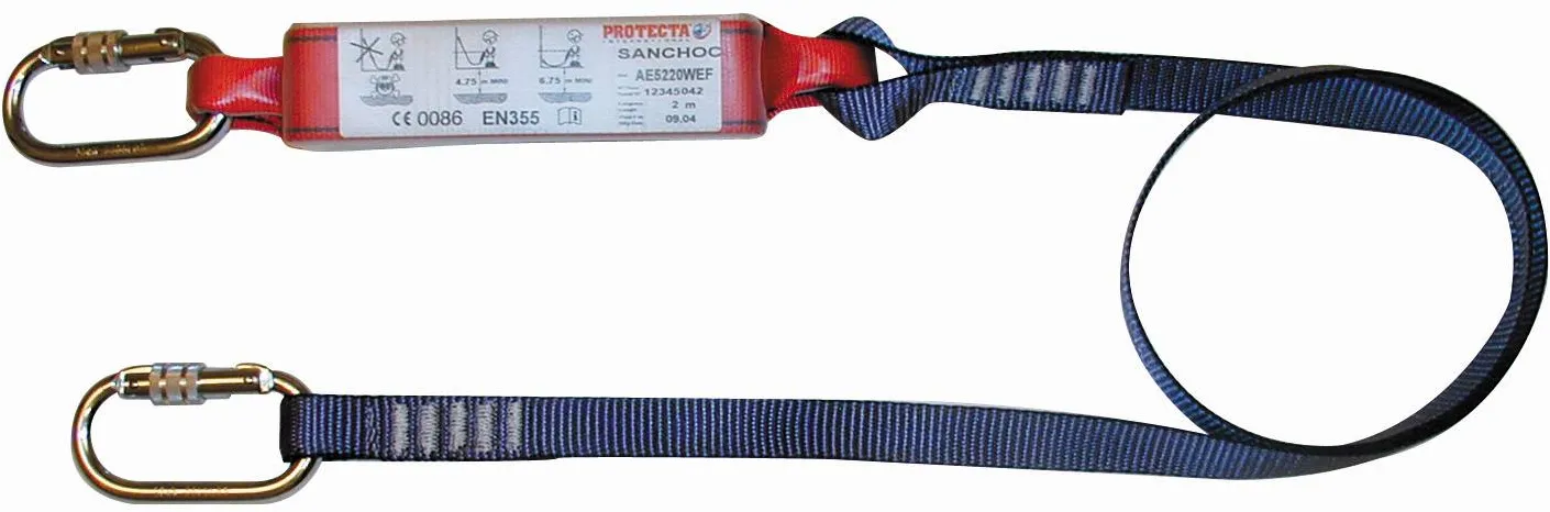 3M PROTECTA Sanchoc Verbindungsmittel mit Bandfalldämpfer, Länge: 2 m, Gurtband 25 mm, 2 Stück Schraub-Karabiner AJ501 Öffnungsweite 17 mm, 2,0 m