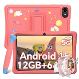 KOBONA-Tabwee K10 Kids 10.1" Rosa Tablet, Google Kids Space, 4+64GB ROM, Android 15 WiFi Tablet für Kind mit Kindgerechte Hülle und Stift, 5000mAh - Rosa