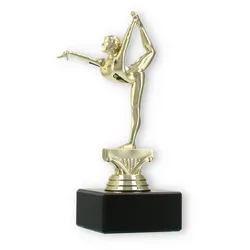Pokal Kunststofffigur Turnen Damen gold auf schwarzem Marmorsockel 17,3cm
