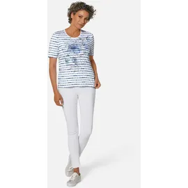 GOLDNER Streifenshirt mit Blumenmuster in rauchblau geringelt), | Gr.: 38