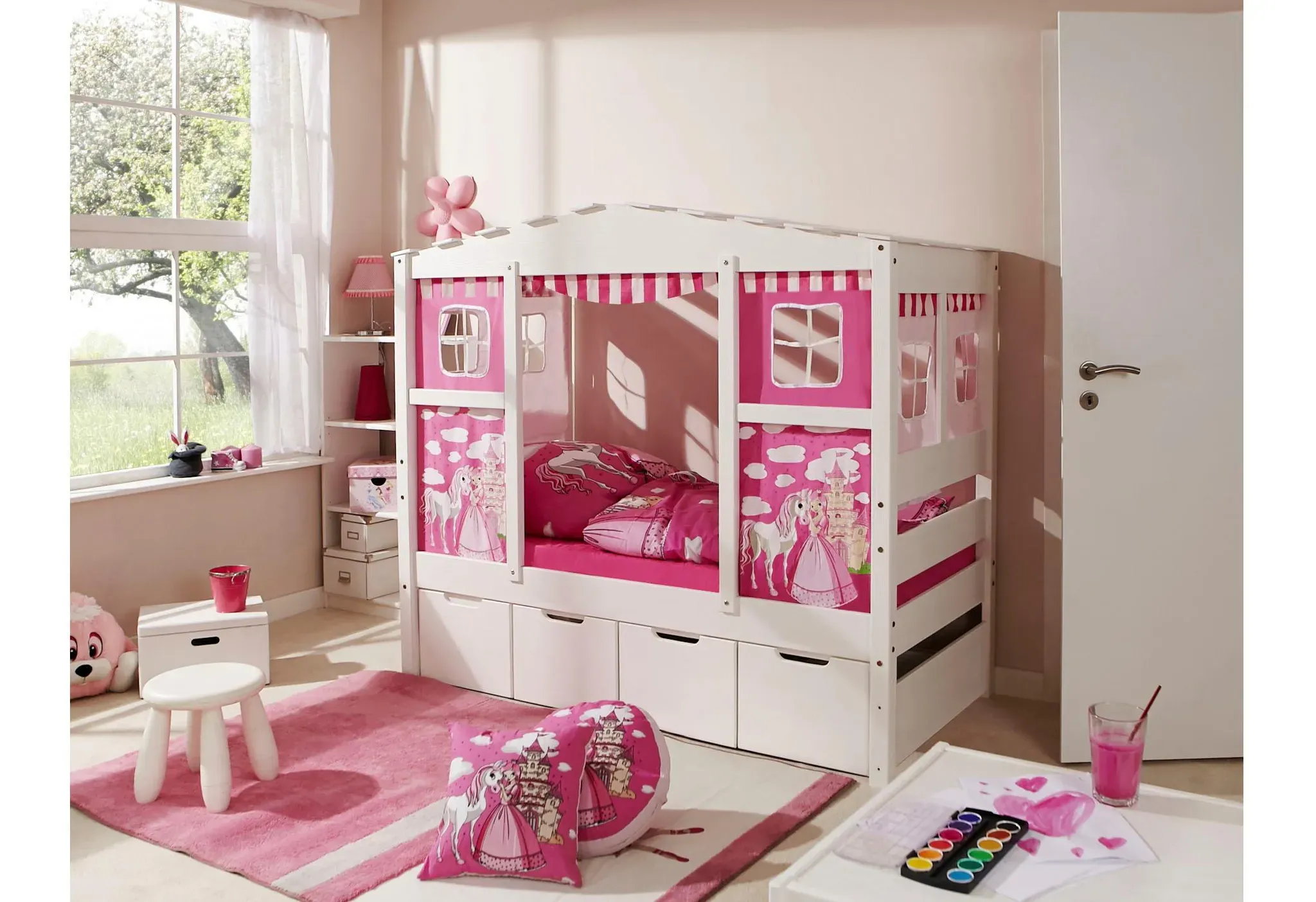 Kinderbett TICAA "Lio" Betten Gr. Liegefläche B/L: 80 cm x 160 cm, kein Härtegrad, Schaumstoffmatratze, pink (prinzessin, pink) Kinder Kinder-Einzelbetten