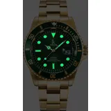 Alienwork Armbanduhr Herren Damen Gold Edelstahl Metallarmband Kalender Datum Grün Elegant
