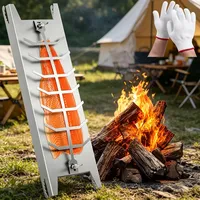 Flammlachsbrett Edelstahl 59,5cm, 5-Stufen Einstellbar 15-75° & 180° Drehbar, 304 Edelstahl Spülmaschinenfest, inkl. 260°C Hitzebeständige Handschuhe, für Feuerschale Kugelgrill, Räucherplatte nutzbar