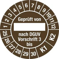 Dreifke® Prüfplakette Gepr....DGUV Vorschrift3 bis,2025-2030,Dokumentenf.,Ø30mm,10Stück/Bogen