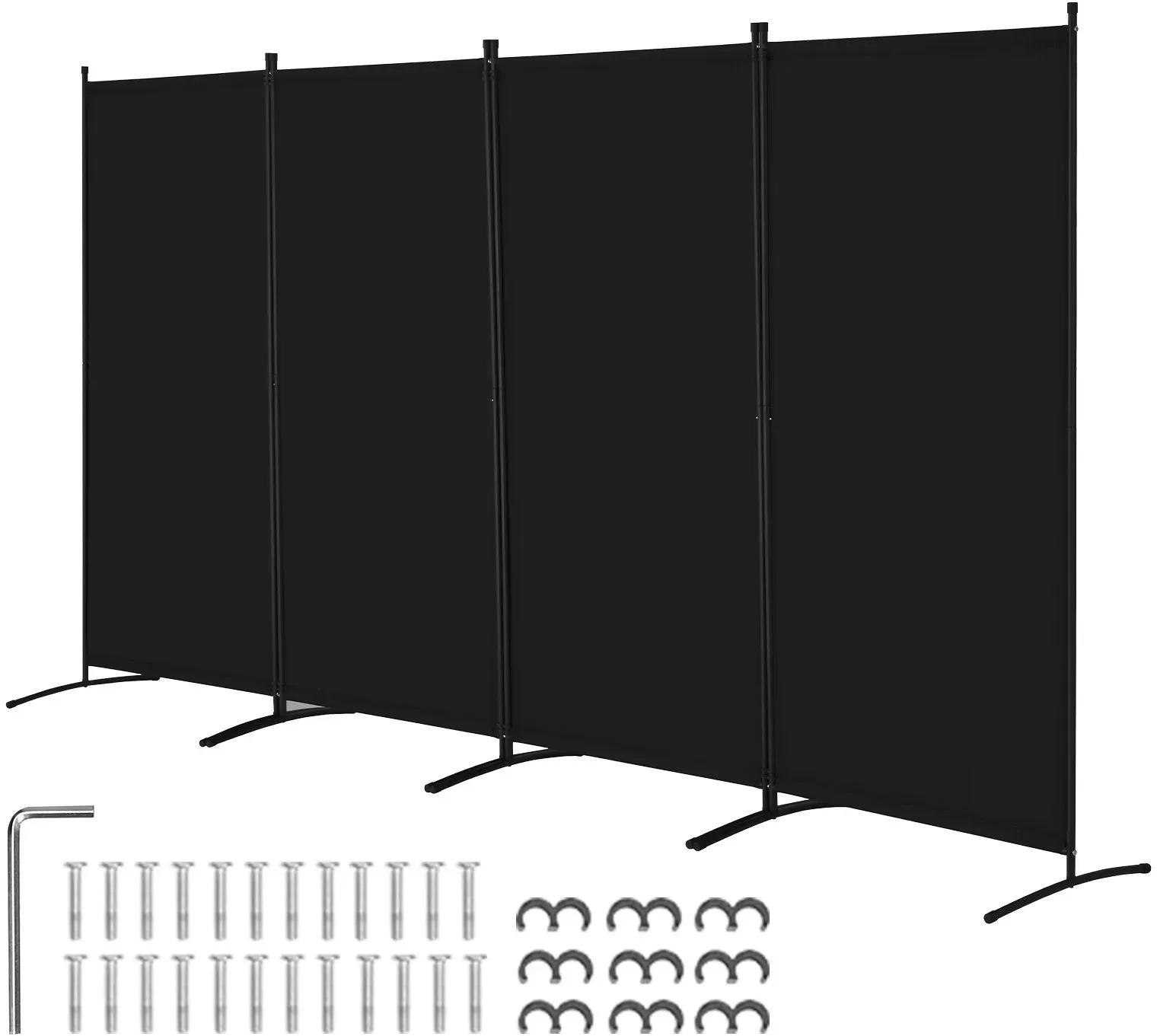 VEVOR Raumteiler 4 Paneele Paravent 3464 x 1840 x 520 mm, faltbarer Sichtschutz & tragbarer Trennwandteiler zur Raumtrennung, freistehende Raumteiler für Büro Schlafzimmer Arbeitszimmer, Schwarz