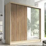 mebloland Schwebetürenschrank LINA, 2-türig Schrank 200 cm mit Spiegel - Sonoma