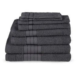 Handtuch Set EMOTION "Uni", grau (anthrazit), 8 St., 2 Badetücher-2 Gästetücher-2 Handtücher-2 Waschlappen 2 Badetücher 70x140cm, 2 Gästetücher 30x50cm, 2 Handtücher 50x100cm, 2 Waschlappen 17x25cm, Frottee, Frottee, Obermaterial: 100% Baumwolle, Handtücher (Packung), Baumwolle, Walkfrottee, Bordüre, 500 GSM, Einfarbig, ohne Aufhängung