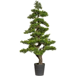 CREATIV green künstliche Pflanze Bonsai Teeblatt, ca 160cm, grün, Kunststoff, im Topf 23x21x21cm schwarz