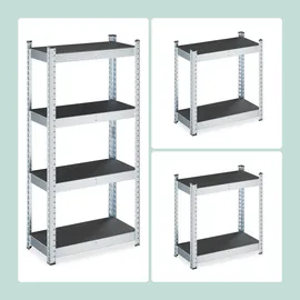 Relaxdays Schwerlastregal, HxBxT: 120 x 60 x 30 cm, 700 kg, verzinkter Stahl, Lagerregal Keller & Garage, schwarz/silber