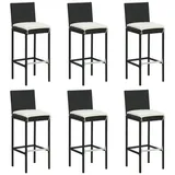furnicato Barhocker mit Kissen 6 Stk. Schwarz Poly Rattan (1 St) schwarz