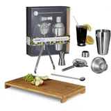 Relaxdays 6 teiliges Bar-Set, Hellbraun,Silber,Transparent