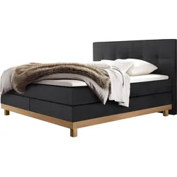 Boxspringbett HASENA "Bella", braun (anthrazit, eiche bianco), B:168cm L:210cm, Komplettbetten, Boxspringbett, mit Punktsteppung im Kopfteil, Sockel in Eiche, Federkernmatratze