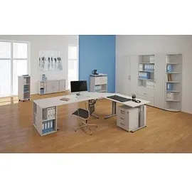 Geramöbel Flex Schreibtisch lichtgrau L-Form, C-Fuß-Gestell silber 216,6 x 113,0 cm