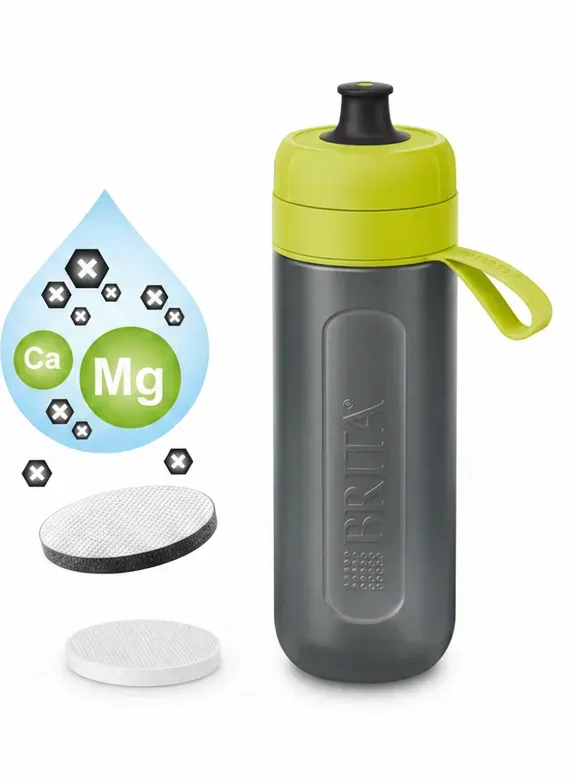 BRITA Fill&go Active Limette Wasserfilter-Flasch – Robuster Sport-Trinkflasch mit Wasserfilter für unterwegs, aus BPA-freiem Kunststoff – Quetschbar