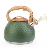 Sampoes Wasserkessel, 3L Moderne Wasserkessel Induktion, Pfeifkessel Edelstahl, Teekessel für alle Kochplatten, Flötenkessel mit Holzmasergriff, Wasserkocher für Tee Kaffee (Grün)