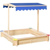 Outsunny Sandkiste mit verstellbarem Dach naur, blau 120 x 120 x 120 cm (LxBxH)