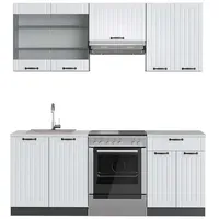 Vicco Küchenzeile Weiß Landhaus/Anthrazit 200 cm, AP Marmor