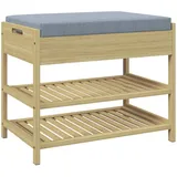 Homcom Schuhbank mit 2 Etagen, Sitzbank mit Schublade, Schuhregal, für 4 Paar Schuhe, für Diele, Flur, Bambus, Natur, 55 x 35 x 46 cm Garderobe, Garderobenbänke, Schuhbänke