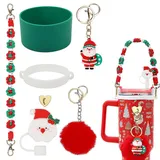 Weihnachtszubehör für Stanley-Becher, inklusive Griffband für Wasserflasche, Siliocne Stanley Cup Boot, Siliocne Straw Cover, Stanley Charms für Stanley Cup 1,2 l, Weihnachtsdekoration, Geschenke für