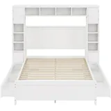 EXTSUD Bett Bettgestell 140x200 cm mit Stauraum, 4 Schubladen & Lattenrost, Doppelbett aus Massivholz mit Lattenrost weiß