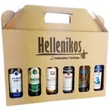 Hellenikos Ouzo Tasting Set - 6x 200ml Anis Trester Schnaps aus Griechenland in schöner Geschenk Box mit Tragegriff - Probier Box