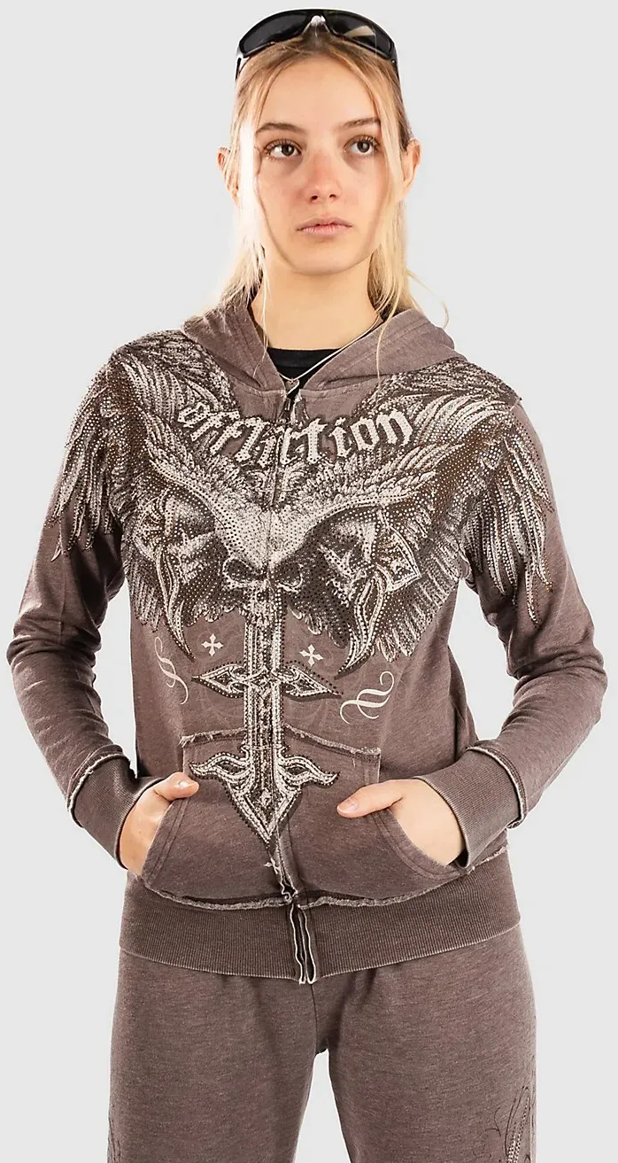 Affliction Death Eyes Burnout Sweatjacke brown burnout wash Gr. L