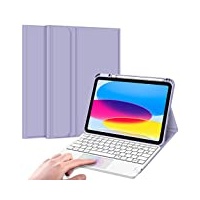 Fintie Tastatur Hülle für iPad 10. Generation 2022, iPad 10 Generation Hülle mit magnetisch Abnehmbarer Deutscher Tastatur und Touchpad Keyboard mit QWERTZ Layout, Violett
