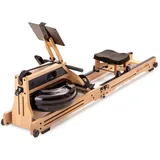 Sportplus Rudergerät SP-WR-1900-iE, Klappbares Wasserrudergerät, Natur Massivholz, Design Holzrudergerät braun