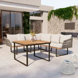 Dining-Loungeset Viola Hellgrau Metall/Textil/Holz