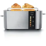 Arendo Toaster Edelstahl, Langschlitz, Touch Display, Restzeit & Bräunungsgradanzeige, 1 langer Schlitz, für 2 Scheiben, 1000 W, Brötchenaufsatz, Wärmeisoliert, Toast-Symbole für Bräunungsgradauswahl silberfarben