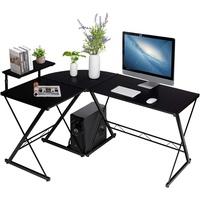 KOMFOTTEU Laptoptisch Computertisch, in L-Form, höhenverstellbare Füße schwarz
