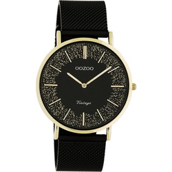 OOZOO Quarzuhr Oozoo Damen Armbanduhr Vintage Series, Damenuhr rund, groß (ca. 40mm) Metall, Mesharmband, Casual-Style schwarz