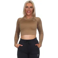 GYMSHARK Damen Adapt Fleck Seamless LS Crop Top Farbe: Hellbraun (Mineral); Größe: M - M