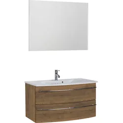 Badmöbel-Set SAPHIR "3040", braun (eiche struktur braun, eiche struktur braun), B:90cm, Kastenmöbel-Sets, Breite 90 cm