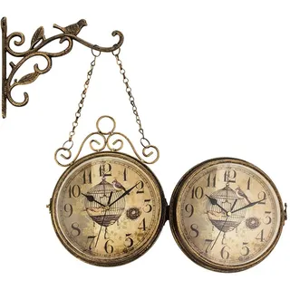 Asudaro Metall Bahnhofsuhr Wanduhr Wasserdicht Hängende Uhr Retro Doppelseitige Rund Quarzuhr Dekoruhr Kette Gartenuhr für Café Bibliothek Arbeitszimmer Eingang Korridor Haus Restaurant Dekor Bronze