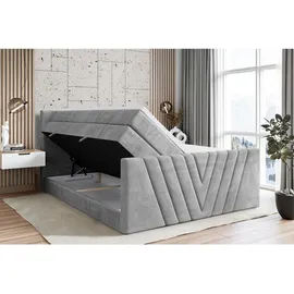 altdecor Boxspringbett mit Fußteil, 2 Matratzen und Topper, Fußteil,Polsterbett mit, Bettkasten, Bett mit Stauraum H3- und H4- Matratze, Doppelbett - ERNINA-Z KING - Grau Monolith