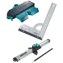 wolfcraft Geling-Set Laminat- & Designboden einpassen, mit Universalwinkel & Konturenlehre
