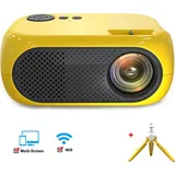 ZELURXX Mini Beamer, 1080P, 360°-Surround-Sound, Tragbar, Geeignet für Fernsehen, Aufführungen, Wettbewerbe, Spielszenen, 19 x 16,8 x 8,2 cm, Gelb - Gelb