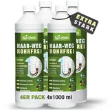 bio-chem Abflussreiniger EXTRA STARK 4x 1 L Profi Rohrreiniger, Geruchsneutral Rohrreiniger (Sparpaket, [- HAAR-WEG Abflussfrei 4x 1 l Chlorfrei und geruchsneutral – sicher in Anwendung) weiß