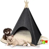 elasto promotion for life Katzenhöhle & Hundehöhle für kleine Hunde - bequemes Indoor & Outdoor Tipi Zelt aus Filz - Kuschelhöhle Katze & Hund - Katzenbett inkl. Kissen - Geschenkidee für Tiere, Farbe:dunkelgrau-beige