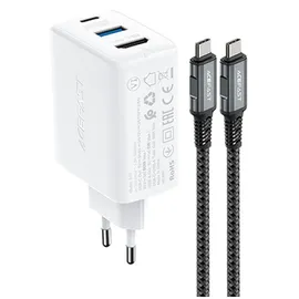 ACEFAST 2in1 GaN-Ladegerät 65W USB Type-C / USB, HDMI-Adapter 4K @ 60Hz Set Kabel) Weiß (A17 Drinnen, AC, 1,8 m, Weiß)