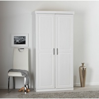 möbelando Kleiderschrank Hakon (BxHxT 95 x 190 x 55 cm) aus Massivholz in Weiss mit 2 Türen und einem Einlegeboden weiß
