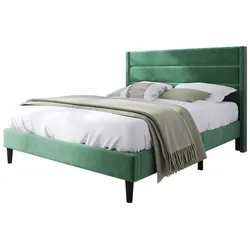 OKWISH Polsterbett 140x200 mit 7-Zonen Taschenfederkernmatratze, gepolstertes Kopfteil, Samtbezug, ergonomische Schlafunterlage, Dunkelgrün