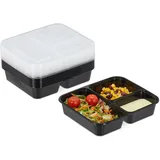 Relaxdays 10er Set Meal Prep Boxen 3 Fächer, 1000 ml, mikrowellengeeignet, Kunststoff Essensbox mit Deckel, Schwarz