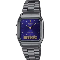 Chronograph CASIO VINTAGE, grau (anthrazit, dunkelblau), Armbanduhren, Damen, Quarzuhr, Armbanduhr, Damenuhr, Herrenuhr, Digitaluhr, Edelstahluhr