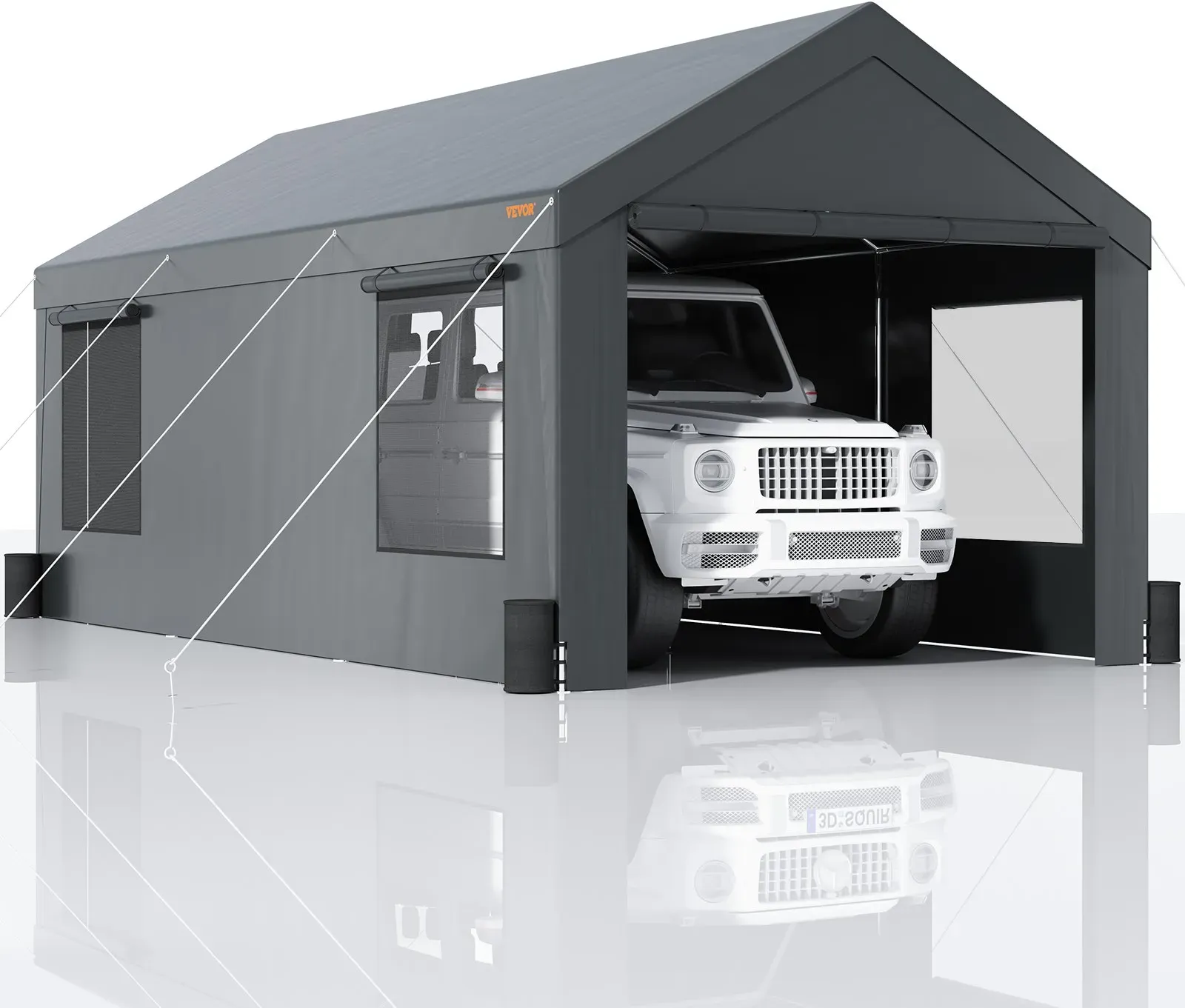 VEVOR Zeltgarage 3 x 6 x 2,8 m Garagenzelt aus 180 g/m2 doppelseitig beschichtetes PE und verzinktes Stahlrohr Lagerzelt Carport 38 mm Säulendurchmesser Gerätezelt für 2–3 Erwachsene Dunkelgrau