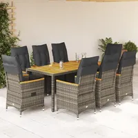 VidaXL 9-tlg. Garten-Essgruppe mit Kissen Grau Poly Rattan
