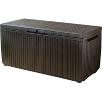 Keter Springwood Auflagenbox zum Draufsitzen, Kissenbox, braun, abschließbar, wetterfest, 123x53,5x57cm, 305 Liter